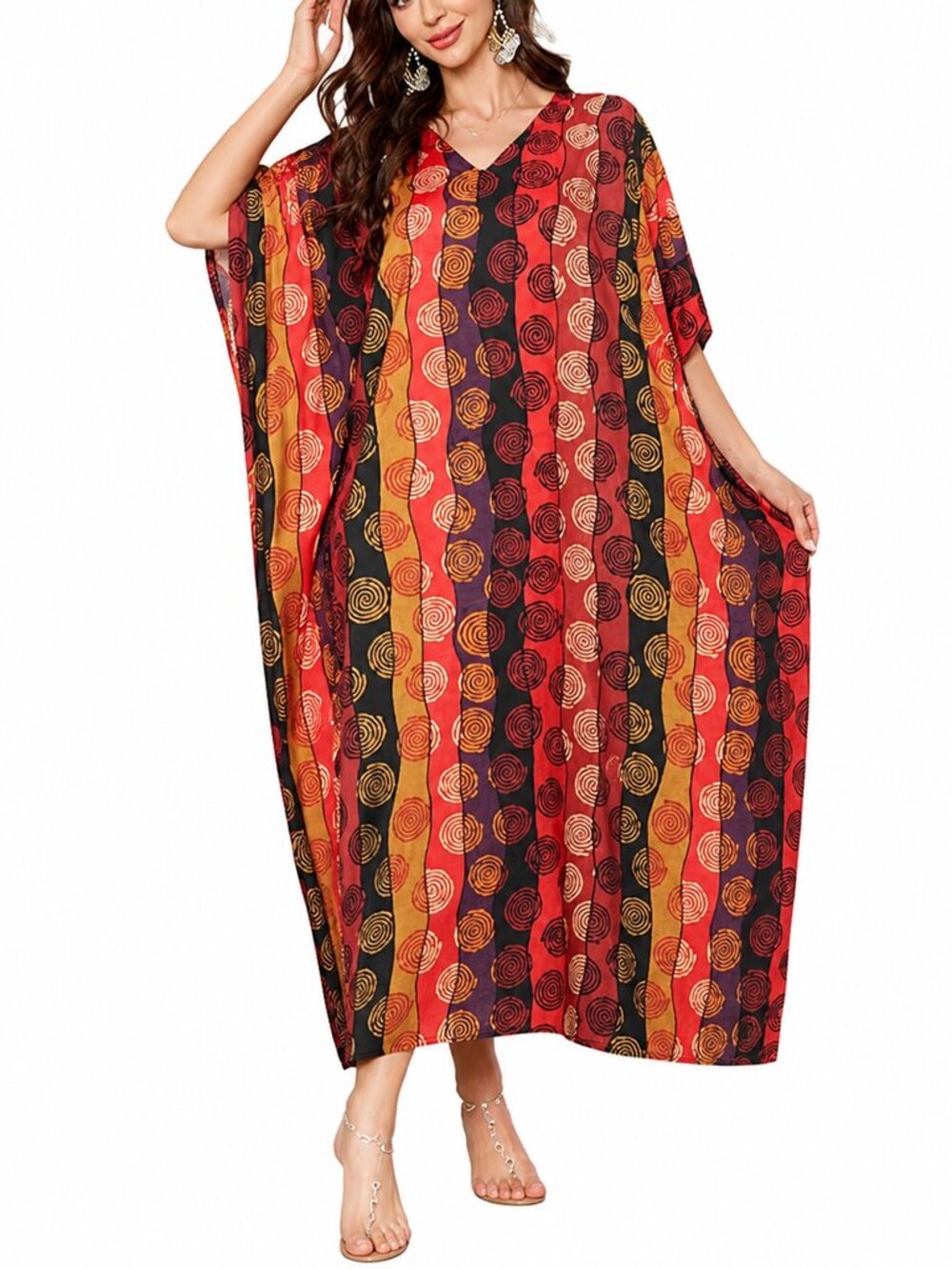 Summer Beach Cover Up Caftan Dress Plus Size Polyester Maxi Dresses for Women